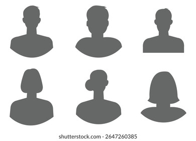 Profile user icons set. Person profile avatar with account symbol. Black Flat vectors Icons for applications and communication. Social media concepts.  Indicating leader, team, group, participants. 