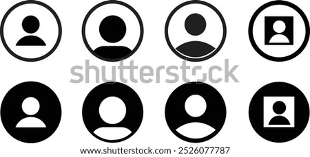 Profile user icons set. Person profile avatar with account symbol. Black Flat vectors isolated on transparent background. Icons for applications and communication. Social media concepts.