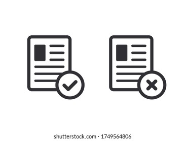 Profile - vector icon. Id card. Personal document. Reject file. Accept document. Approved, document. Project completed. Questionnaire sign. Application form. Fill in the form. Report. Office documents