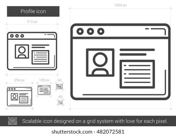 Profil, Vektorsymbol einzeln auf weißem Hintergrund. Profilliniensymbol für Infografiken, Webseiten oder App. Skalierbares Symbol, das auf einem Gittersystem entworfen wurde.
