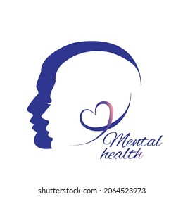 Profile vector silhouette  isolated on white. Mental health concept