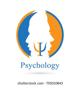 Profile vector silhouette with letter Psi inside isolated on white. Psychology concept
