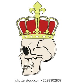Profile of vector Skull in royal crown isolated white background. Cross-section of simple flat Skull. Anatomy human head. EPS 10	