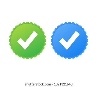 Profile Verification. Approved icon. Accept badge. Check mark. Sticker with tick. Vector stock illustration.
