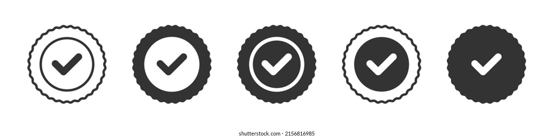 Profile verification check marks icons. Stickers with tick. Flat vector illustration.