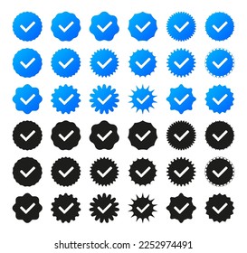 Profile Verification concept. Verified icon collection. Checked icons set with checked social media icon style. Check the box. Approved, accepted, verified and secure icons set. Vector illustration.