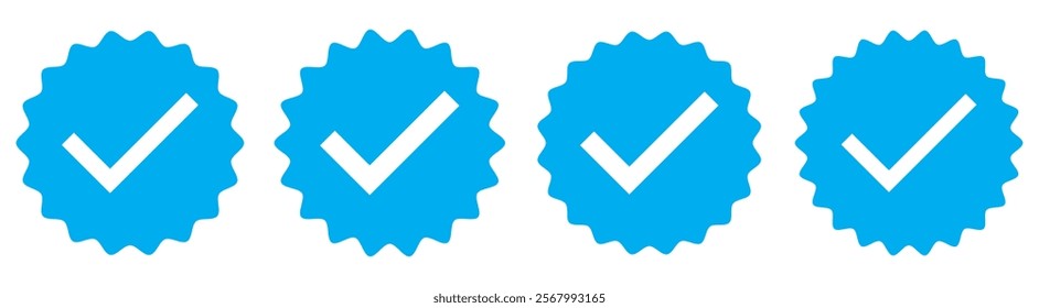 Profile verification icon. Approved check mark vector icon. Approve stamp or medal. Collection premium quality badges. Blue tick verified badge icon vector. Social media official account symbol.