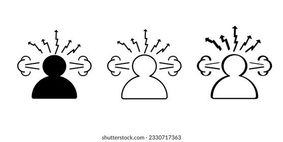 Profile with very angry person. Cartoon aggressive pose, anger, rage or anxiety. angry man expressing. Bad emotion. Unhappy, enraged person. People under stress.