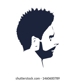 Profile view of bearded man. Male face silhouette. Mohawk hair style.