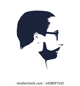 Profile view of bearded man wearing spectacles. Male face silhouette or icon