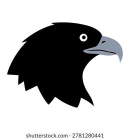 Profile view of a black eagle head with a gray beak and white eye