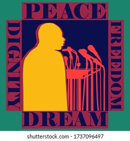 Profile view of a man giving speech on American dream Peace Freedom and human Dignity