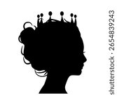 Profile view silhouette of a princess or queen. Cute girl portrait. Fashion branding emblem.
