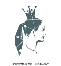 Profile view silhouette of a princess or queen. Cute adolescent girl portrait. Fashion branding emblem. Silhouette textured by lines and dots pattern