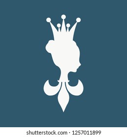 Profile view silhouette of a princess or queen. Cute adolescent girl portrait. Fashion branding emblem