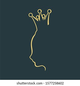 Profile view silhouette of a princess or queen. Cute adolescent girl portrait. Fashion branding emblem.