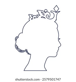 Profile view silhouette of a princess or queen. Cute girl portrait. Fashion branding emblem.