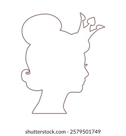Profile view silhouette of a princess or queen. Cute girl portrait. Fashion branding emblem.