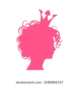 Profile view silhouette of a princess or queen. Cute girl portrait. Fashion branding emblem.