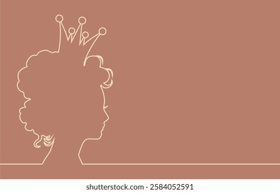 Profile view silhouette of a princess or queen. Cute girl portrait. Fashion branding emblem. Thin line style