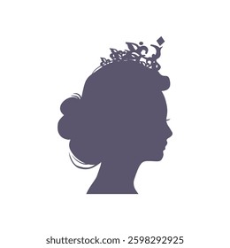 Profile view silhouette of a princess or queen. Cute girl portrait. Fashion branding emblem.