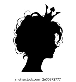 Profile view silhouette of a princess or queen. Cute girl portrait. Fashion branding emblem.