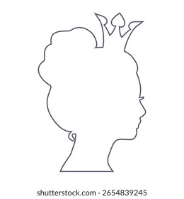 Silhueta de vista de perfil de uma princesa ou rainha. Retrato de menina bonito. Emblema de marca de moda.