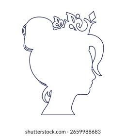 Profile view silhouette of a princess or queen. Cute girl portrait. Fashion branding emblem.