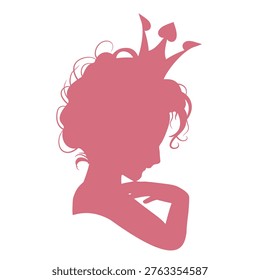 Profile view silhouette of a princess or queen raising her hand to face. Cute girl portrait.