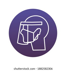 profile wearing shield plastic mask face protection block style icon vector illustration design