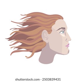 Profile of a white girl of European type with light brown hair in flat style vector