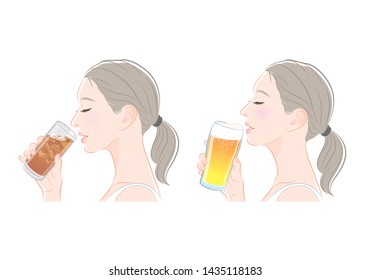 Profile of the woman, Cold drink,