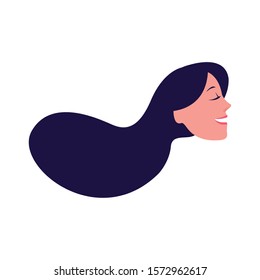 profile of woman with long hair icon over white background, vector illustration