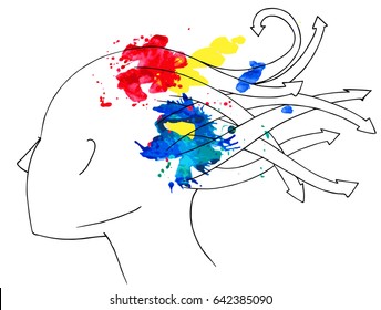 Profile of a woman with Medusa hair in shape of arrows. Concept illustration vector about ability to make right choices
