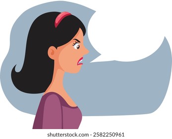 
Profile of a Woman Screaming with Speech Bubble Vector Character. Displeased girlfriend talking loud making her point of view clear 