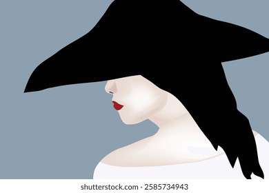 The profile of a woman wearing a stylish black hat is featured.