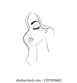 Profile of a young beautiful woman, fashion concept. Isolated vector stock illustration on white background.Woman's face.