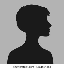 Profile of a young  boy or girl with a short haircut . Default avatar profile icon.Black placeholder photo. Vector illustration