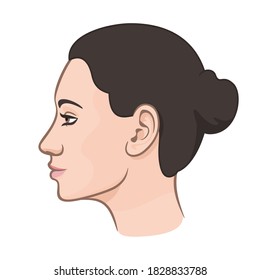 Profile of young female girl with clean fresh skin. Antiaging cosmetic massage concept mockup