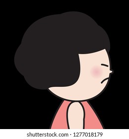 Profile Young Girl With Her Suffering Painful Mood Facial Expression Concept Card Character illustration