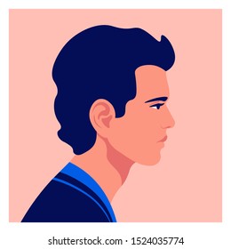 Profile Of A Young Man. Avatar Of A European Guy. Character Face Side View. Social Media. Vector Flat Illustration