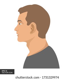 The profile of a young man looks sideways. Vector illustration.