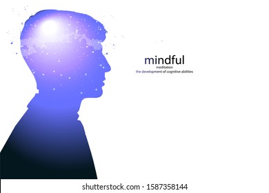 Profile of a young man with mental activity brain and consciousness, with the cosmos as a brain. scientific concept. brain and creativity.