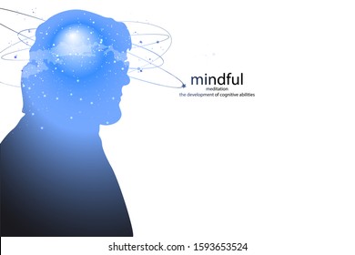 Profile of a young man with mental activity brain and consciousness, with the cosmos as a brain. scientific concept. brain and creativity.