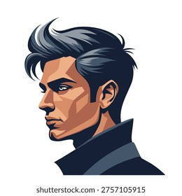 Profile of a young man with a modern, stylish haircut. Portrait of a man. Illustration.