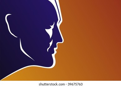 Profile of a young man on red background