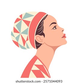 Profile of a young woman. Beautiful young woman with a headscarf or headband. Flat style illustration.