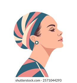 Profile of a young woman. Beautiful young woman with a headscarf or headband. Flat style illustration.