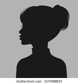 Profile of a young woman. Default avatar profile icon.Black placeholder photo. Vector illustration.