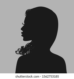 Profile of a young woman with long hair. Default avatar profile icon.Black placeholder photo. Vector illustration